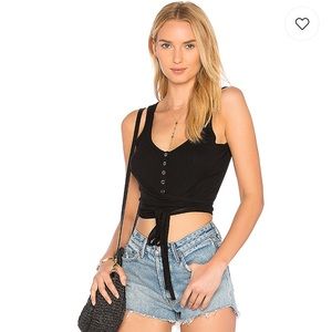 Privacy Please Black Button Down Wrap Tank Top
